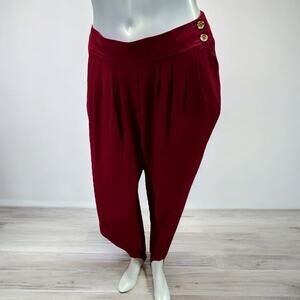 Vintage 90s CHAUS Red Stirrup Pants High Waist Pleated Rayon Blend Size 8